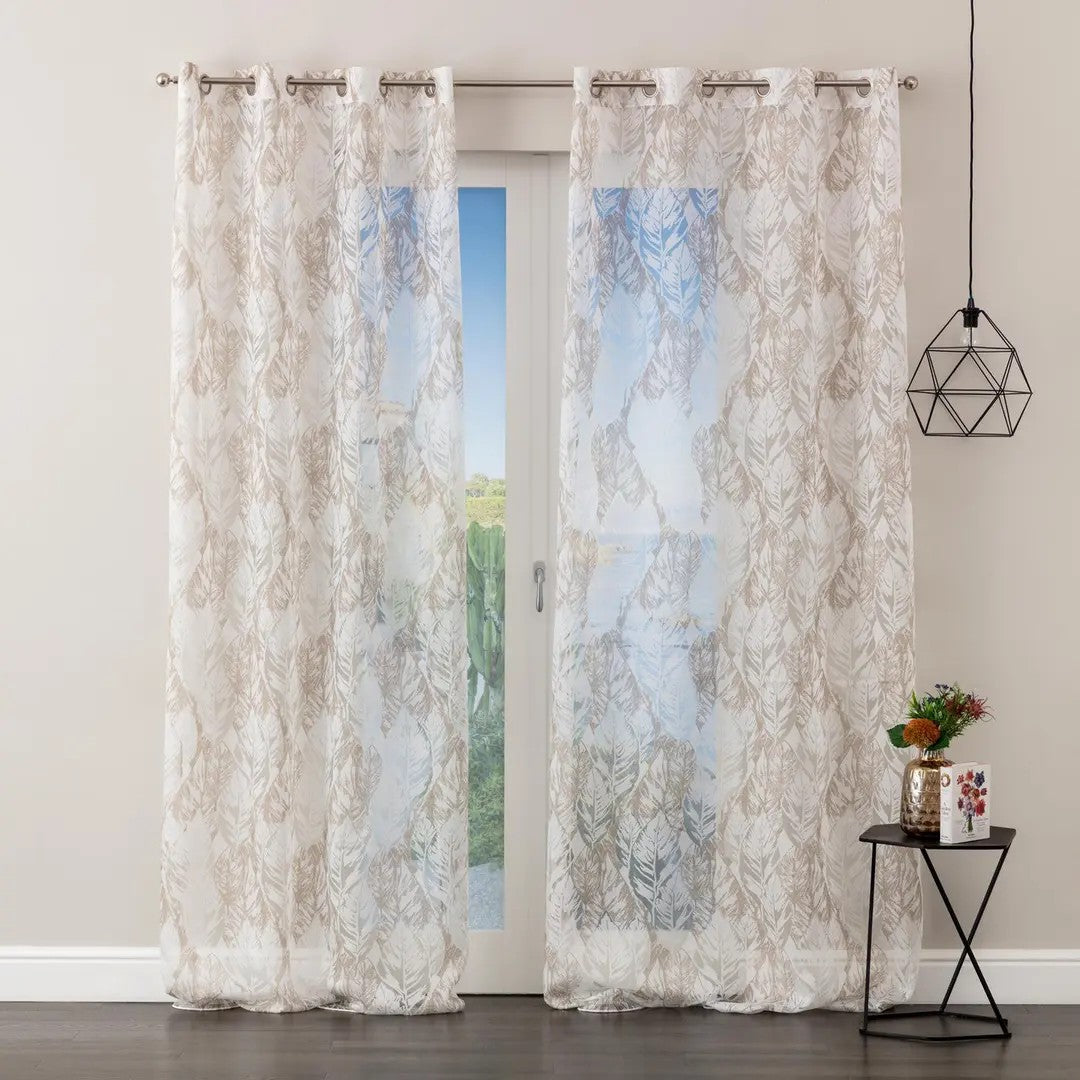 Linea Oro Tenda Foliage In Tessuto Jacquard Semitrasparente con Borchie