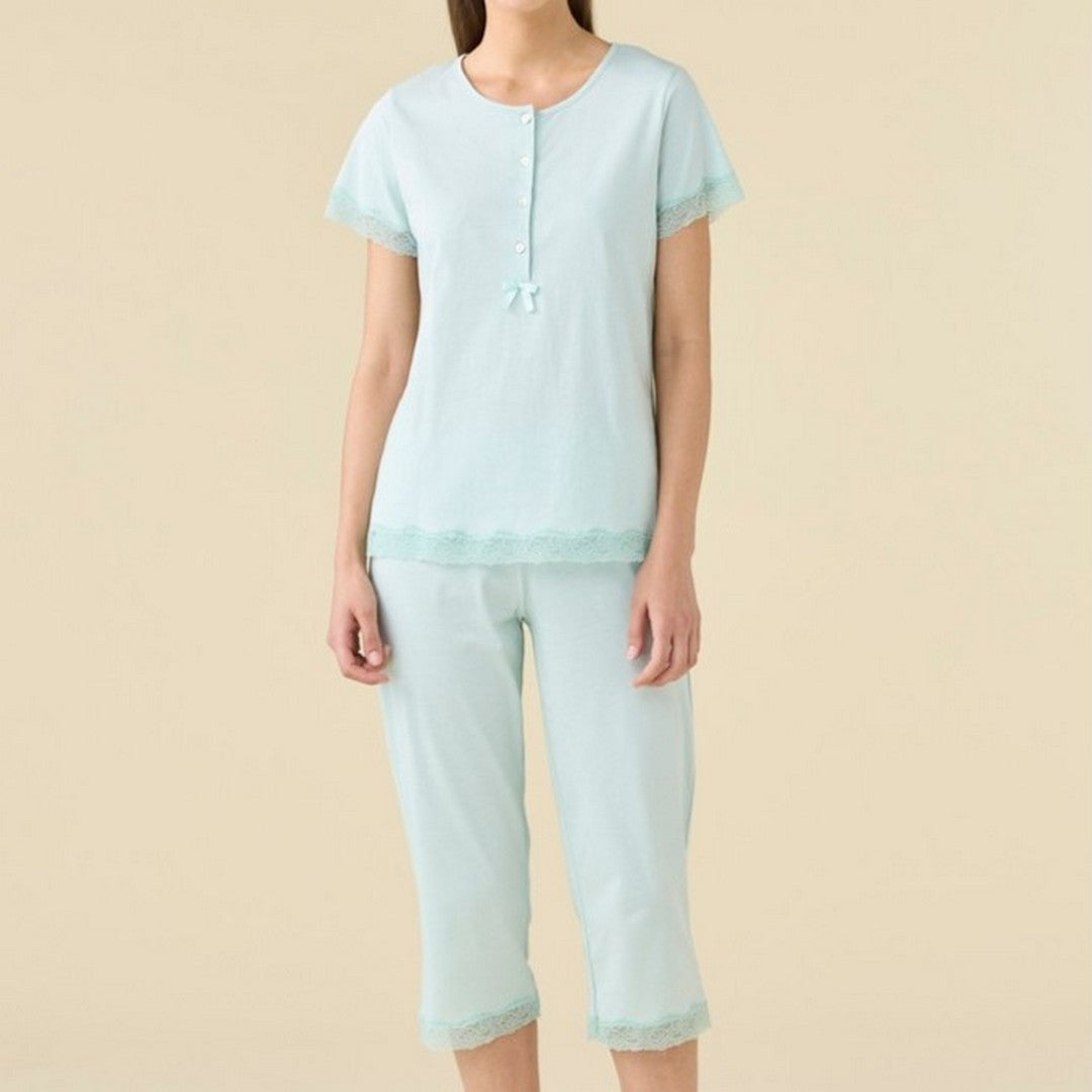 Noidinotte  Pigiama Donna Cotone Verde Man.Corta Pant.Pescatore