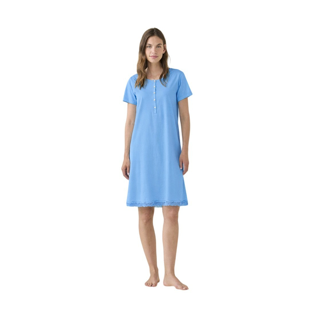 Noidinotte  Camicia Da Notte Donna Cotone Azzurro Manica Corta