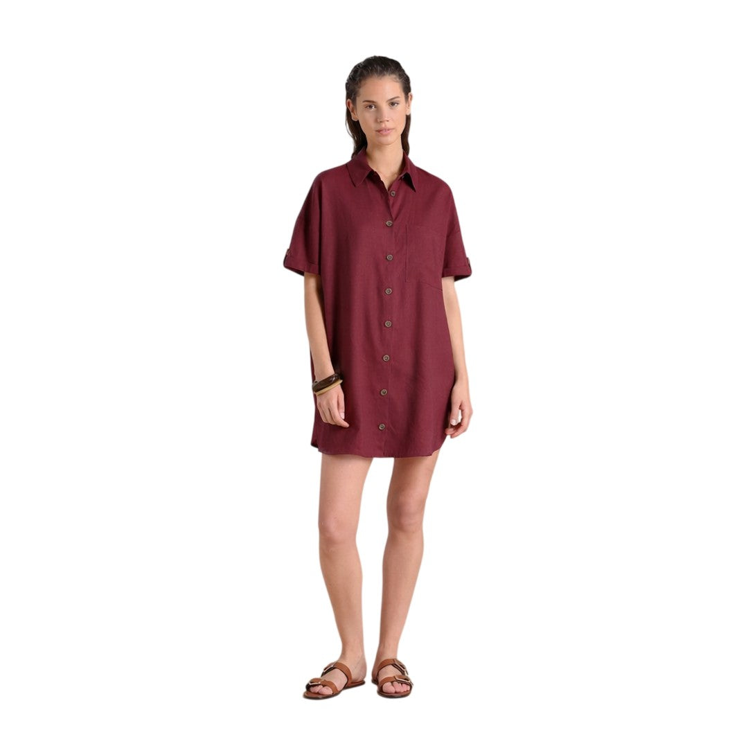 Noidinotte  Abito Camicia Donna Manica Corta Lino E Viscosa