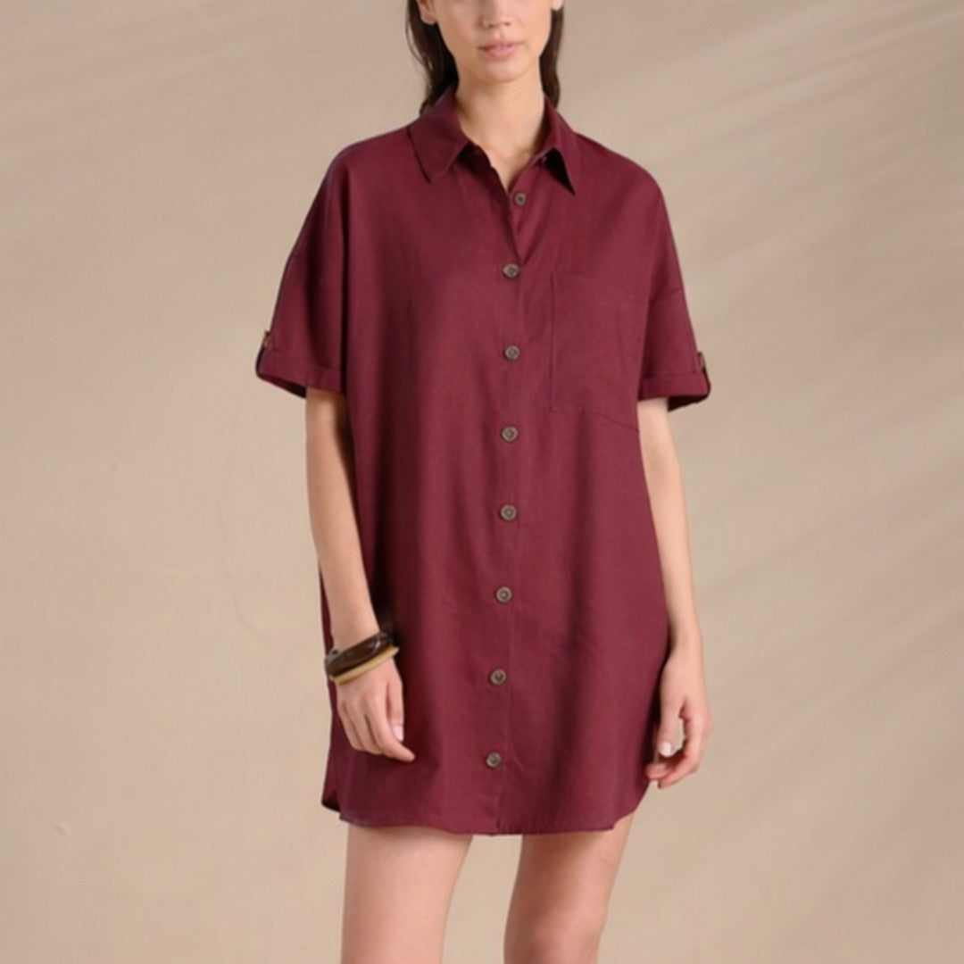 Noidinotte  Abito Camicia Donna Manica Corta Lino E Viscosa