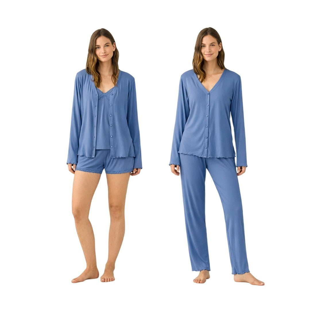 Noidinotte Completo Donna 4 Pz Pigiama Lungo e Corto in Costina Viscosa