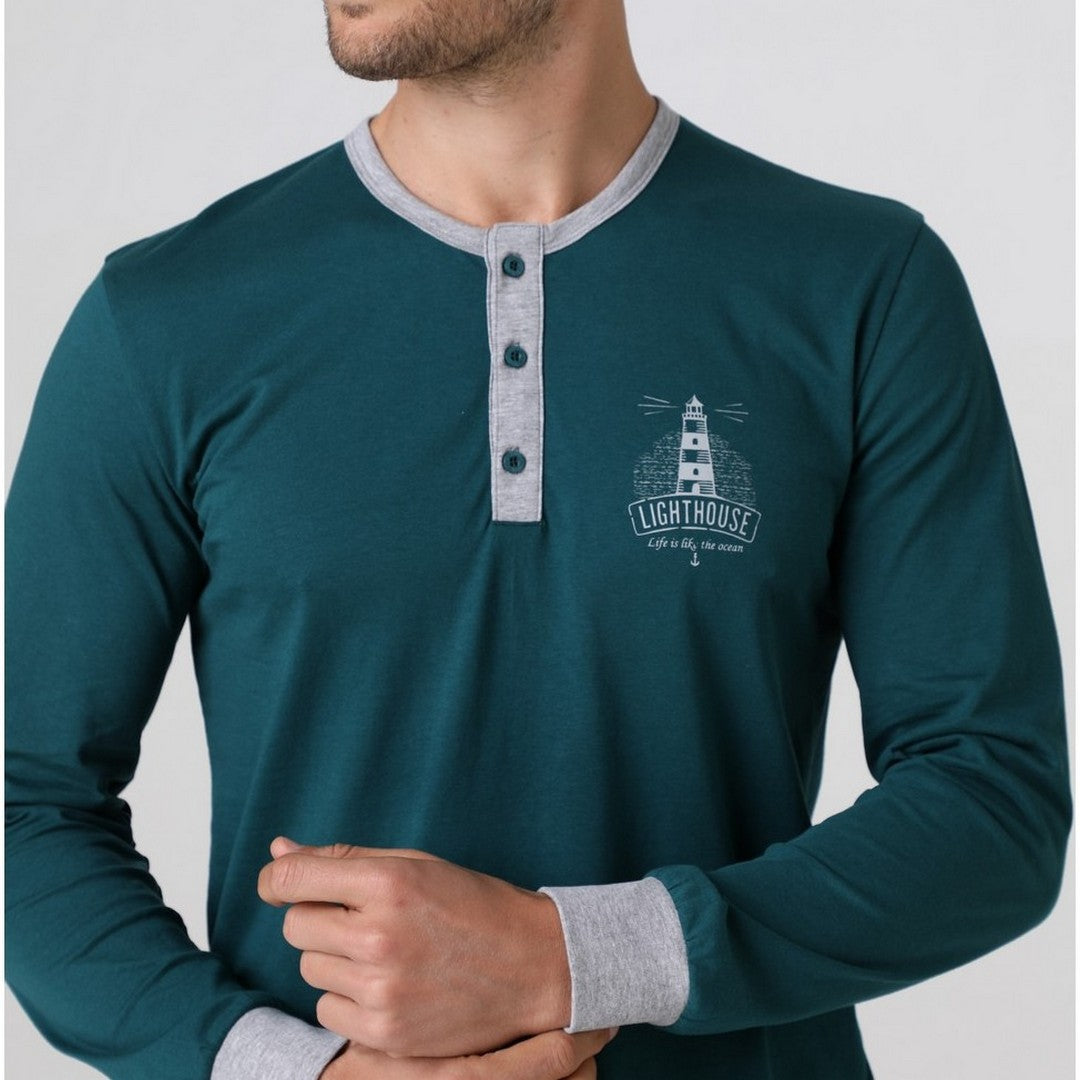 Lovable Uomo Pigiama Serafino Lungo Cotone 9L0EQR