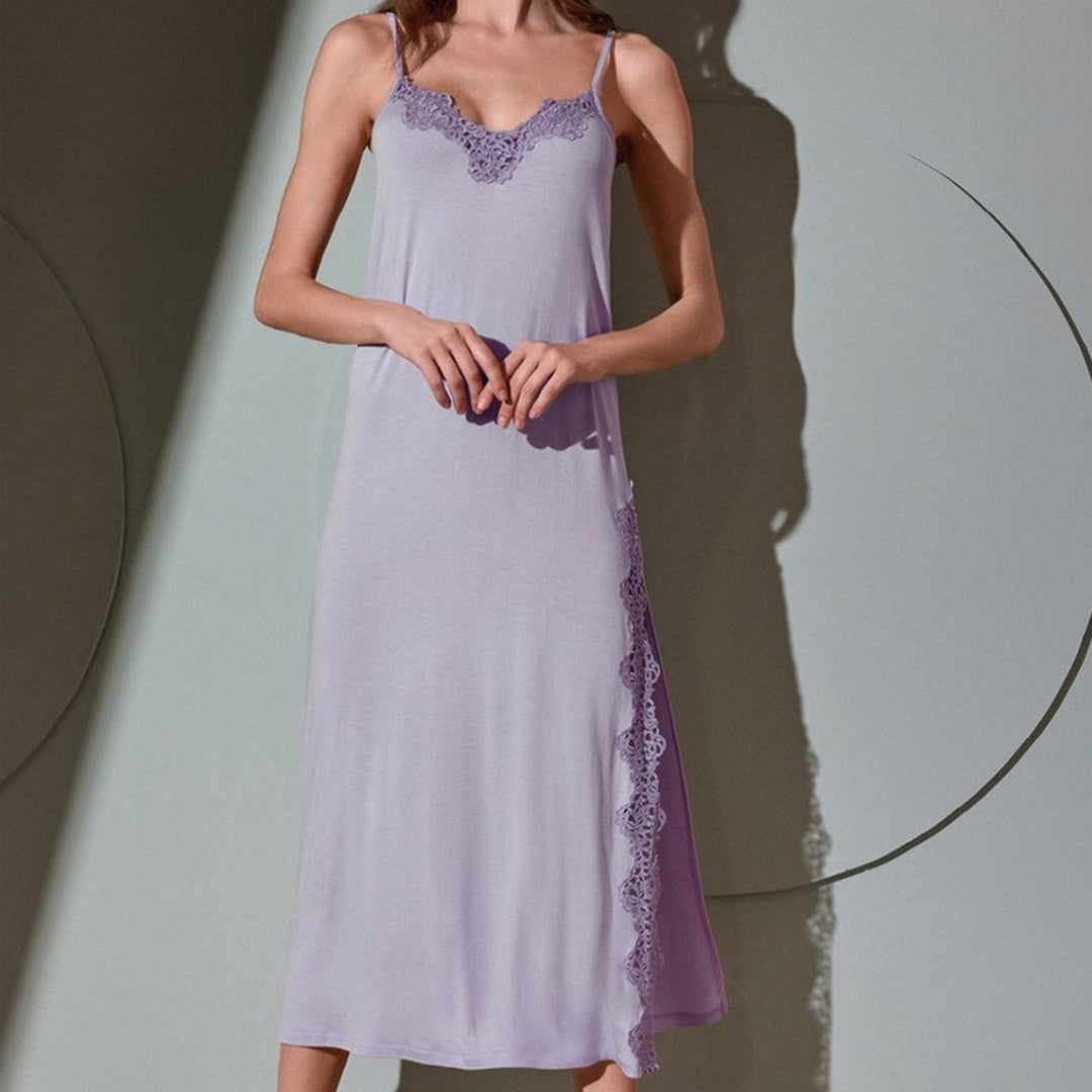 Lormar Camicia da Notte Donna in Viscosa Spallina Stretta Chanson