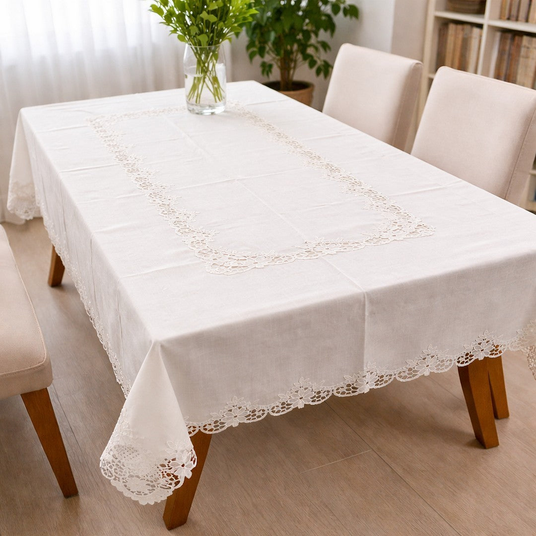 Tessitura Italiana Tovaglia da Tavola Ricamata Fiore 180x270