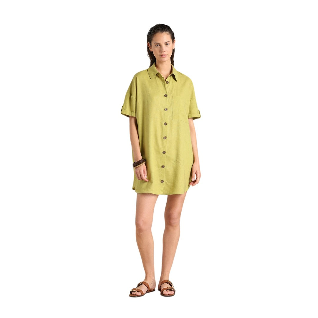 Noidinotte Abito Camicia Donna Manica Corta Lino E Viscosa