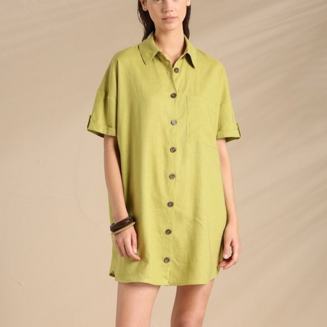 Noidinotte Abito Camicia Donna Manica Corta Lino E Viscosa