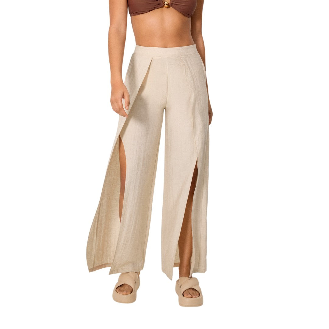 Ysabel Mora Beachwear Donna Pantalone Spacchi Misto Lino - 86272 SAND BROWN