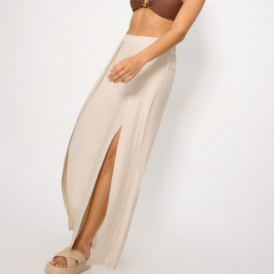 Ysabel Mora Beachwear Donna Pantalone Spacchi Misto Lino - 86272 SAND BROWN