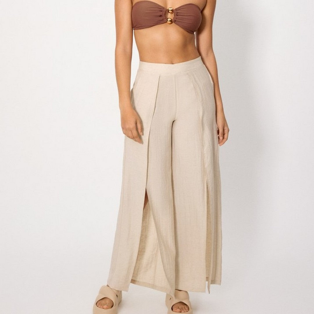 Ysabel Mora Beachwear Donna Pantalone Spacchi Misto Lino - 86272 SAND BROWN