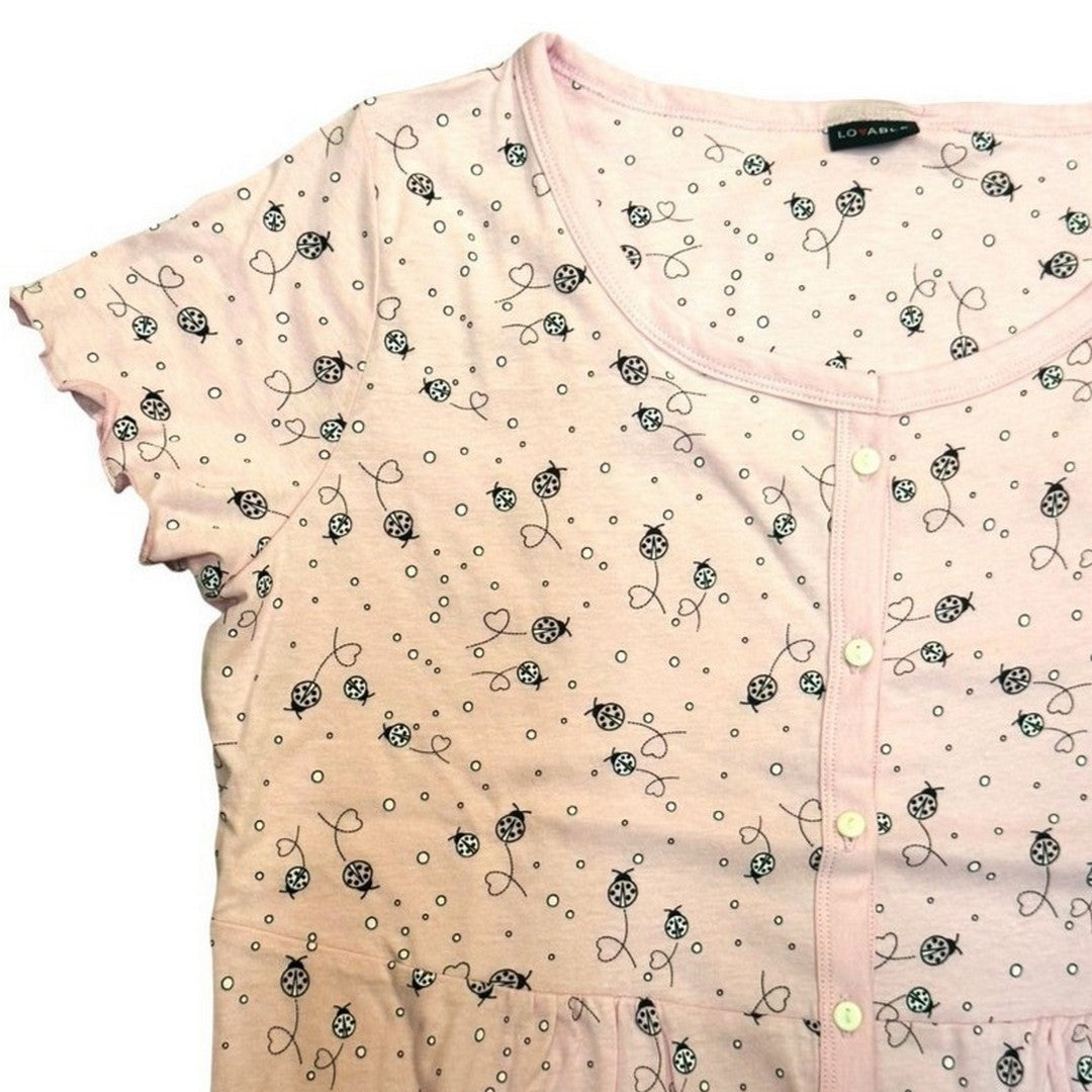 Lovable Donna Camicia da Notte Aperta Manica Corta in Jersey di Cotone LD0R6