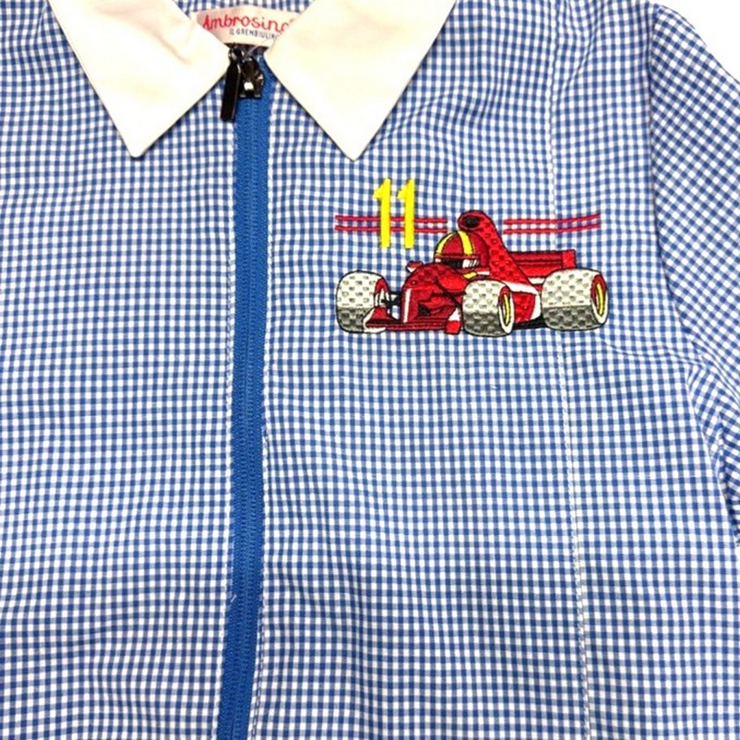 Ambrosino Grembiule Scuola Bambino Quadretti Celeste con Zip