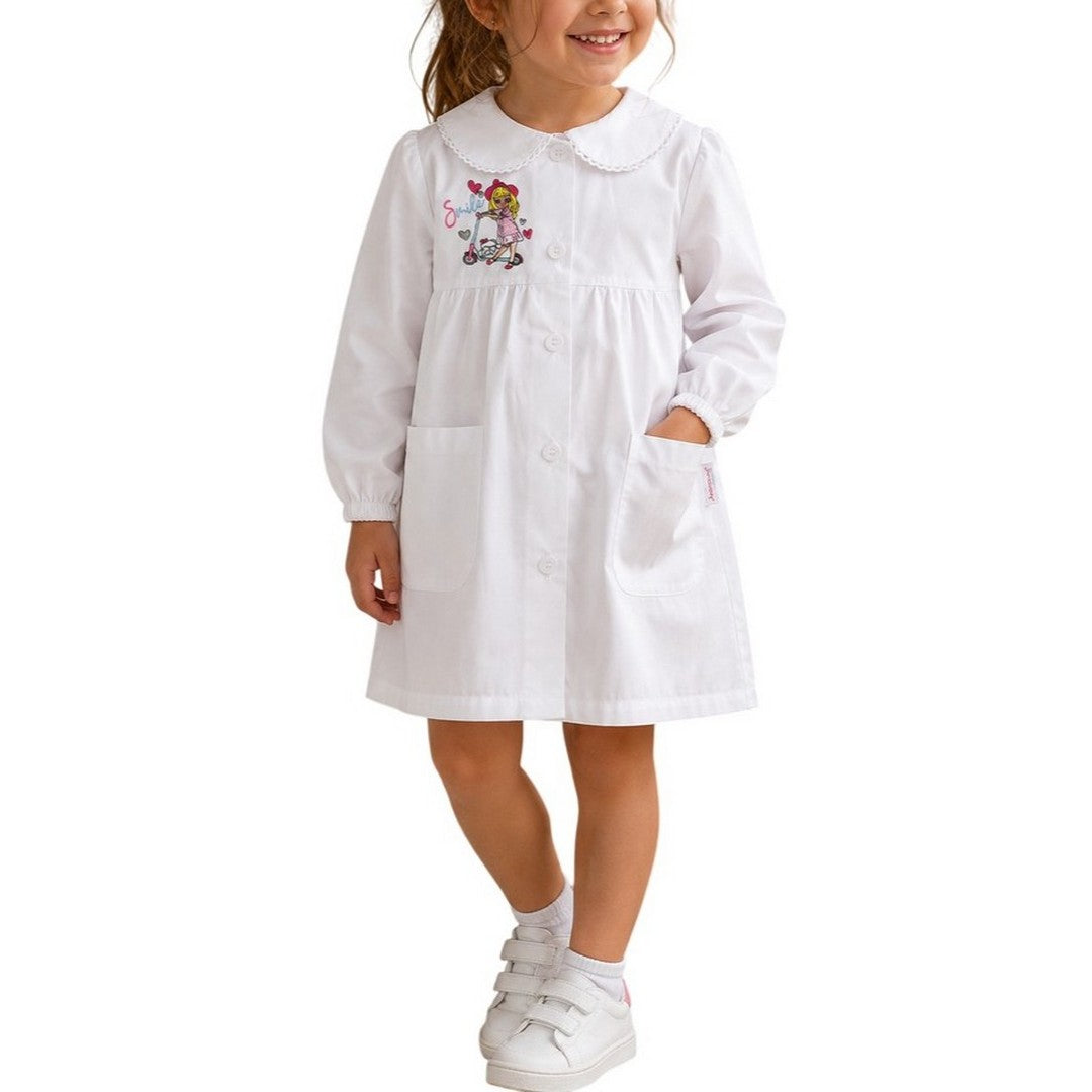 Ambrosino Grembiule Scuola Bambina Bianco con Bottoni