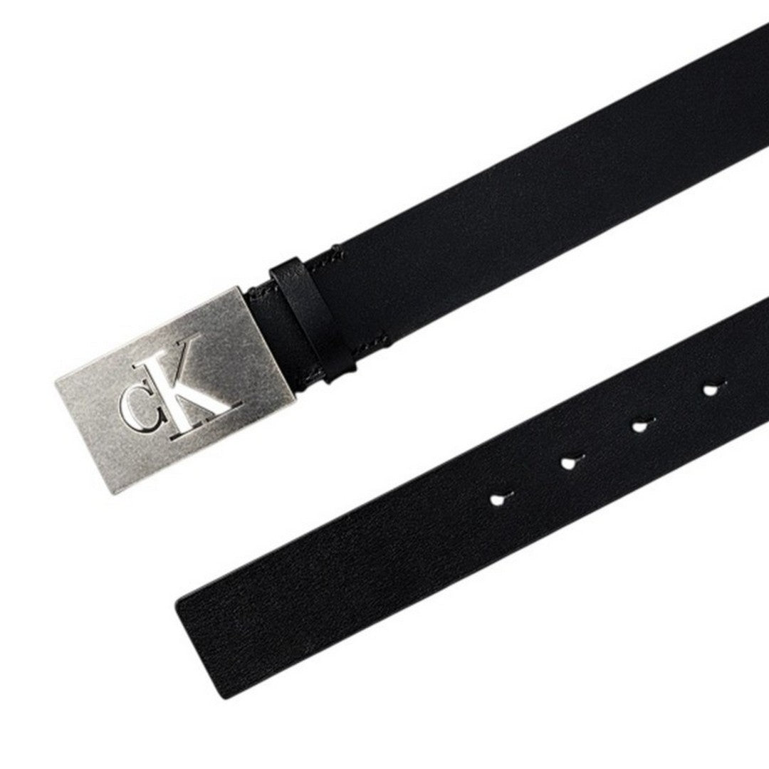Calvin Klein Uomo Ck Plaque Smooth 35Mm Black/Antique Silver - LV04D7043G-V8L