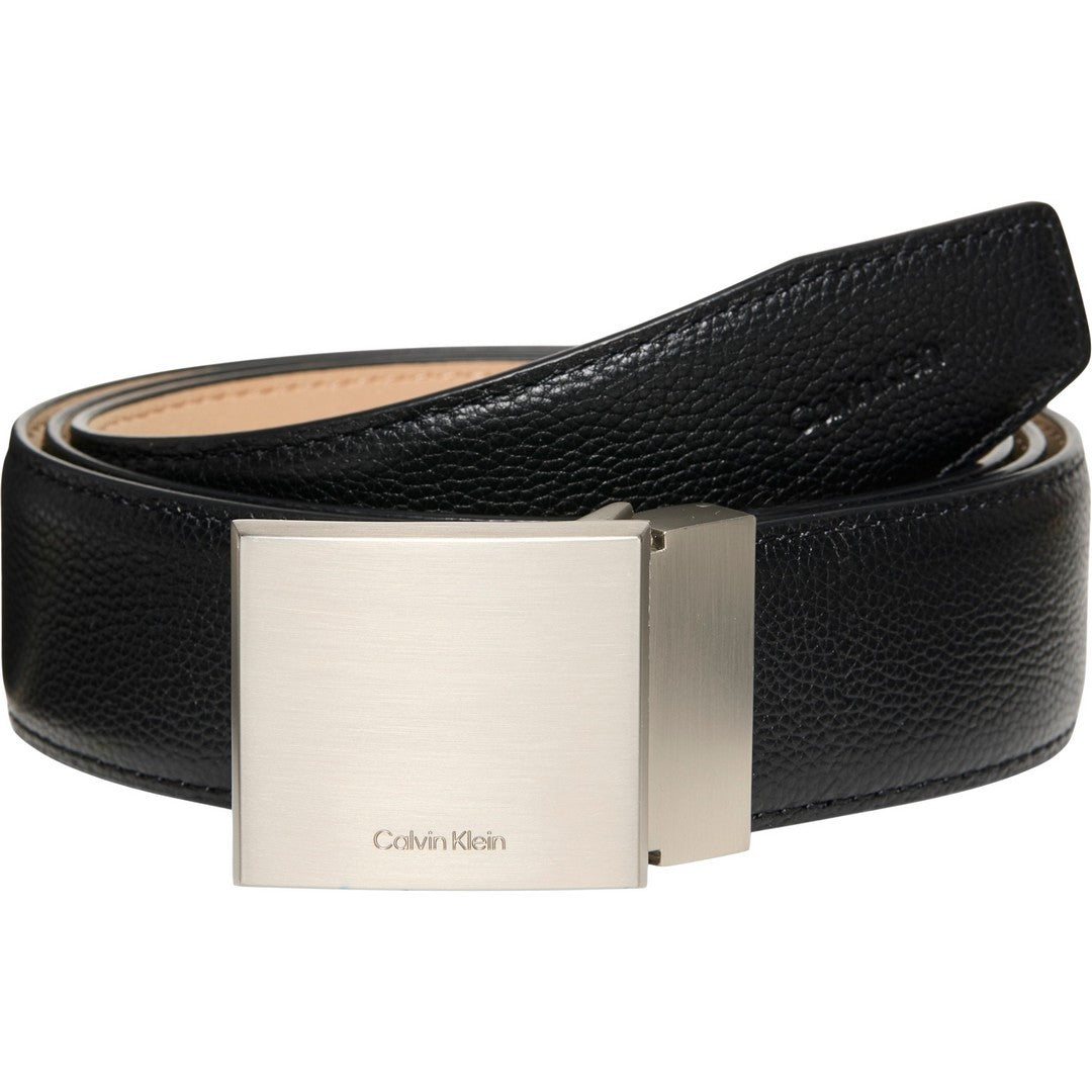 Calvin Klein Uomo Cintura Dress Plaque Pebble Black/Gunmetal - LV04D708