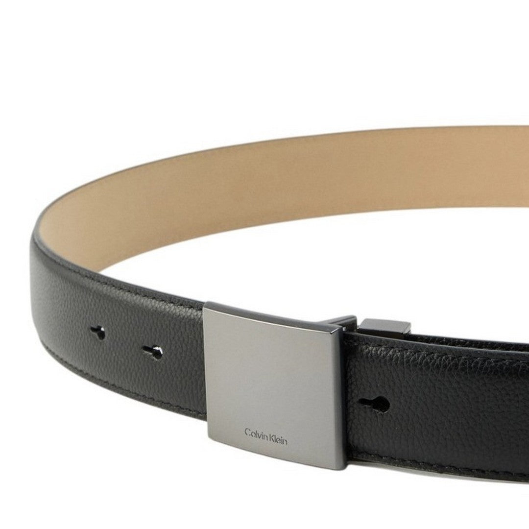 Calvin Klein Uomo Cintura Dress Plaque Pebble Black/Gunmetal - LV04D708