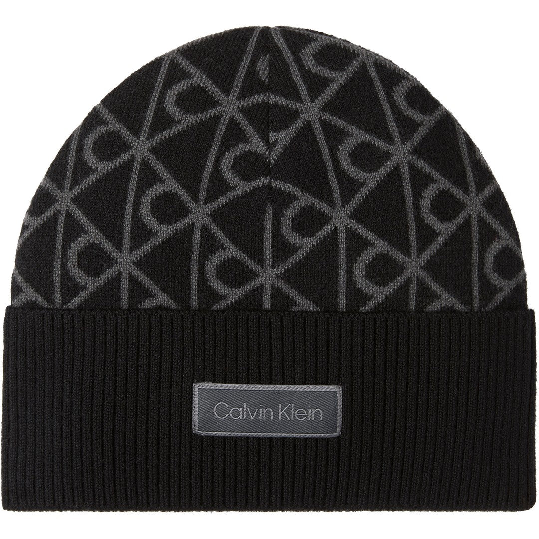 Calvin Klein Uomo Berretto Aop Jcq Wool Beanie Black - LV04D8106G-UB1