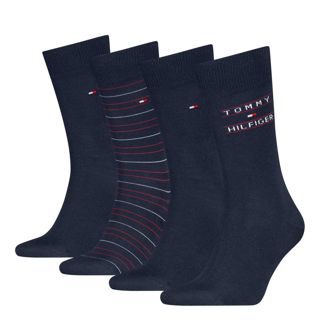 Tommy Hilfiger Uomo 4P Calze Corte Caldo Cotone Giftbox Stripe 701241158001