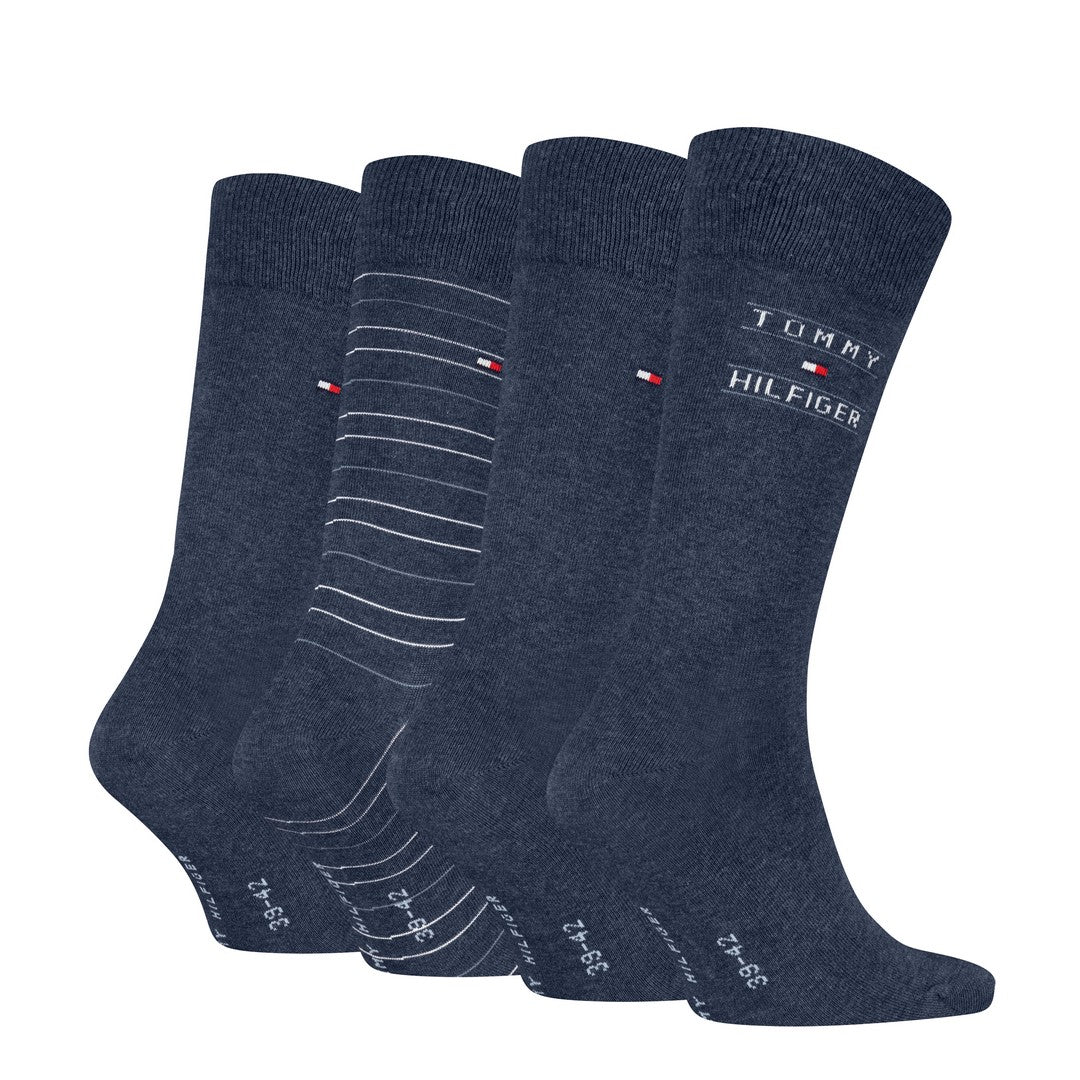 Tommy Hilfiger Uomo 4P Calze Corte Caldo Cotone Giftbox Stripe 701241158003