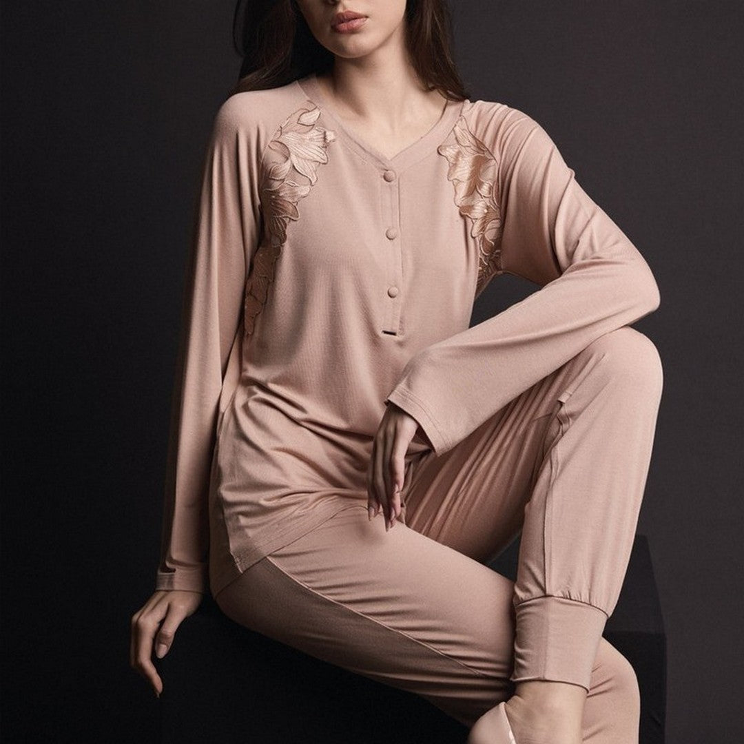 Lormar Pigiama Donna in Viscosa Pesante Manica Lunga Pantalone Lungo Couture