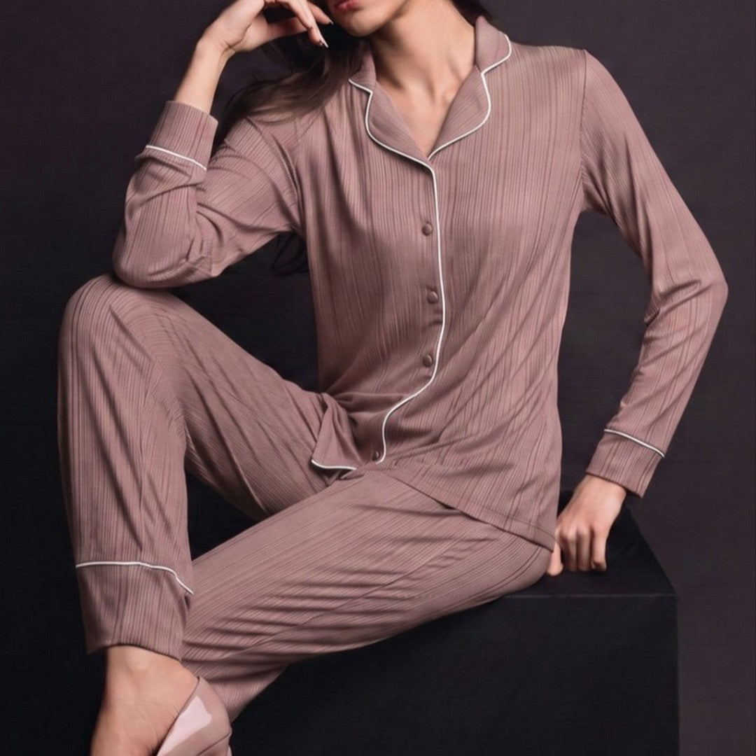 Lormar Pigiama Aperto Donna in Viscosa Pesante Manica Lunga Wellness