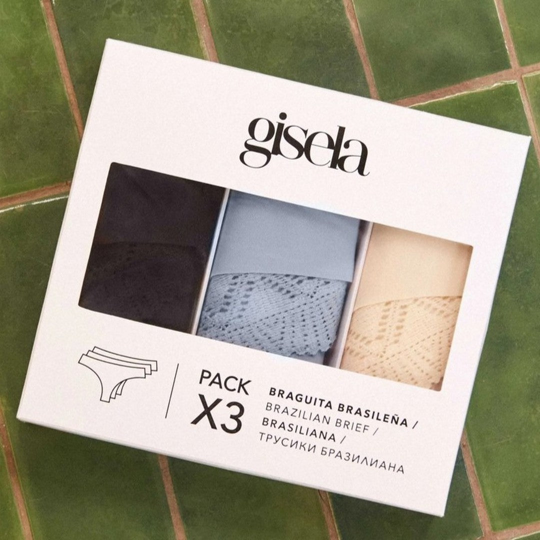 Gisela 3 Pack Brasiliano Donna Microfibra e Pizzo 10184/B
