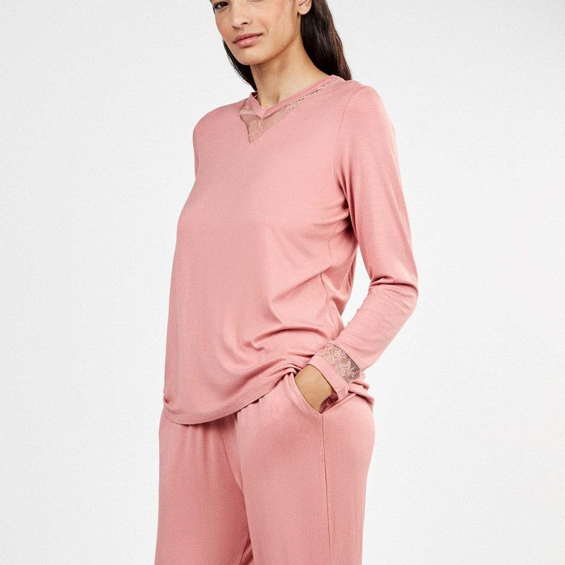 Gisela Pigiama Donna Lungo in Viscosa Stretch Dettagli in Pizzo 20426