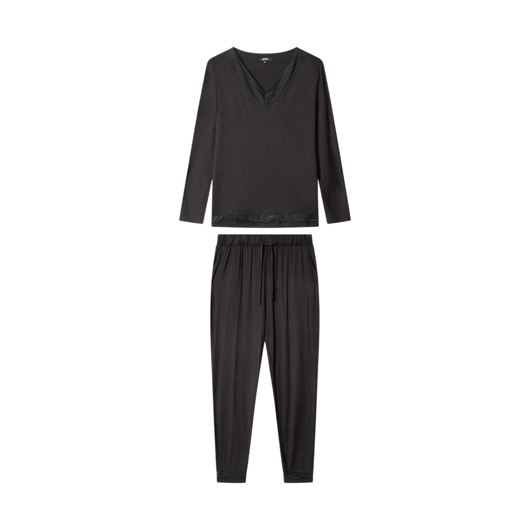 Gisela Pigiama Donna Lungo in Viscosa Stretch Dettagli in Pizzo 20446