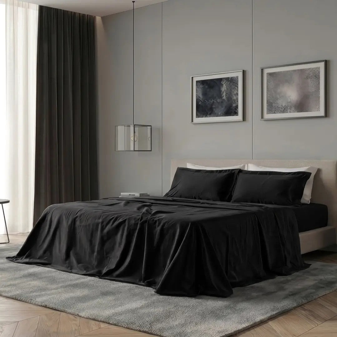 Reevèr Charme Completo Lenzuola Matrimoniale Raso di Cotone Nero - LN0259 5801
