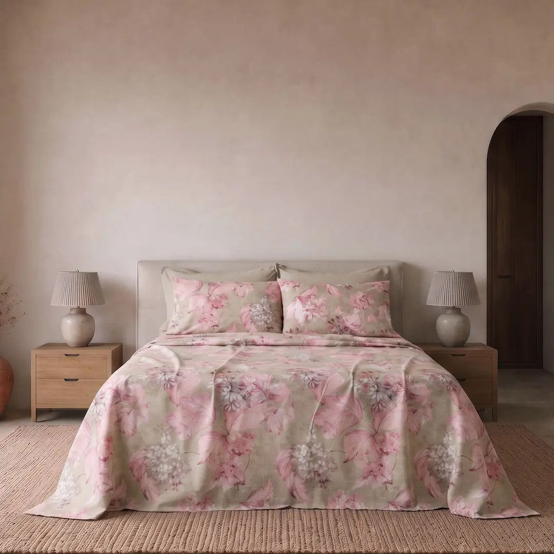Riviera Home Completo Lenzuola Perla in Puro Cotone Stampato LN1846