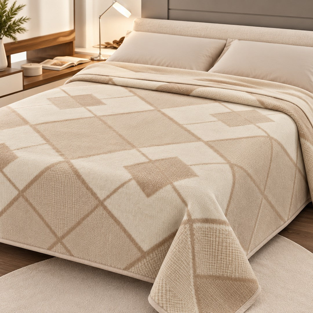 Coperta Misto Lana Double Face Rombi 400 gr 150x210 Singola Made in Italy