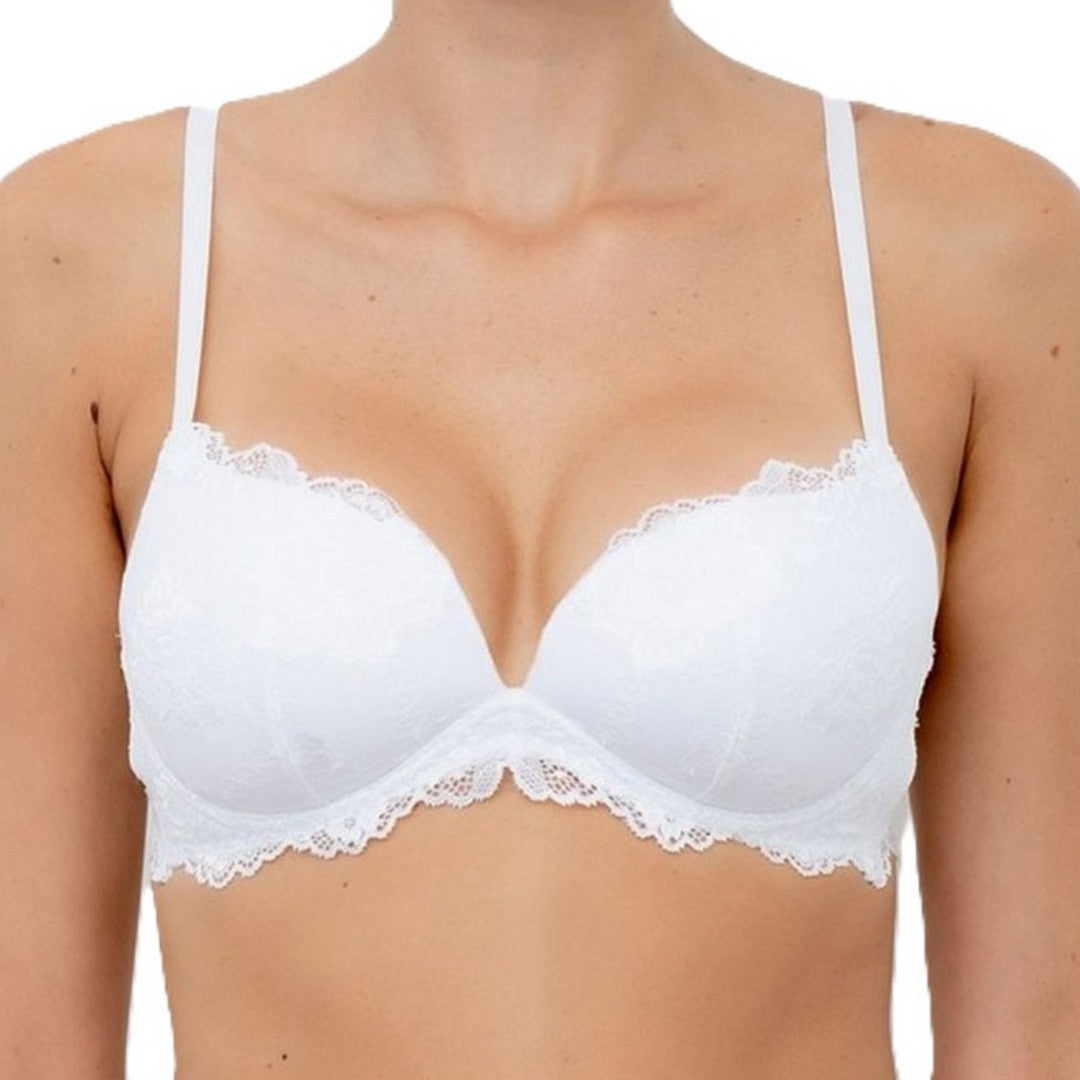 Lormar Reggiseno Donna Push-up in Pizzo Senza Ferretto Bianco