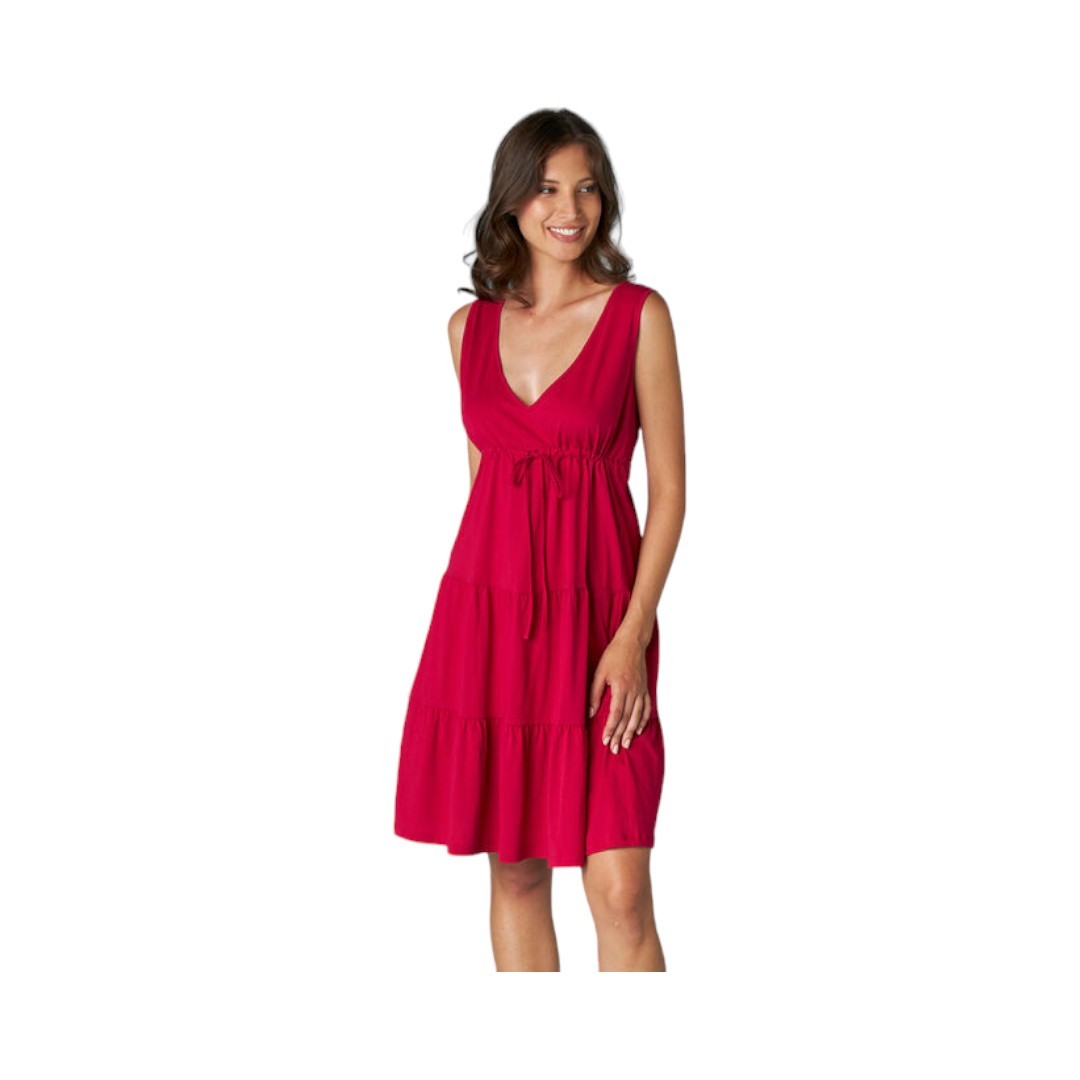 Lovable Abitino Donna scollo a V in jersey di cotone, rosso - L0D5R-0WQ