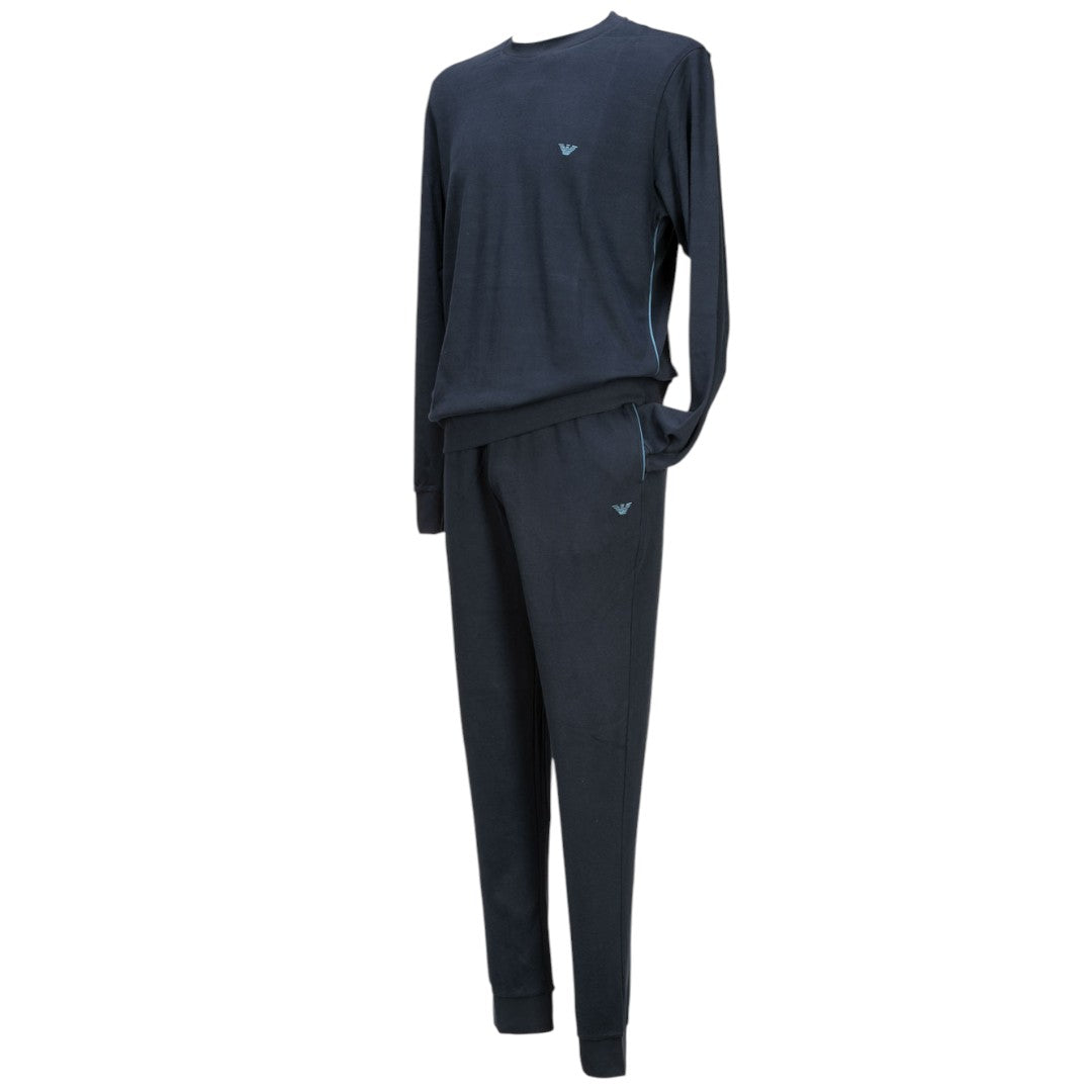 Emporio Armani Pigiama Uomo Caldo Cotone Logo Embroidery Blu 11928 3F5