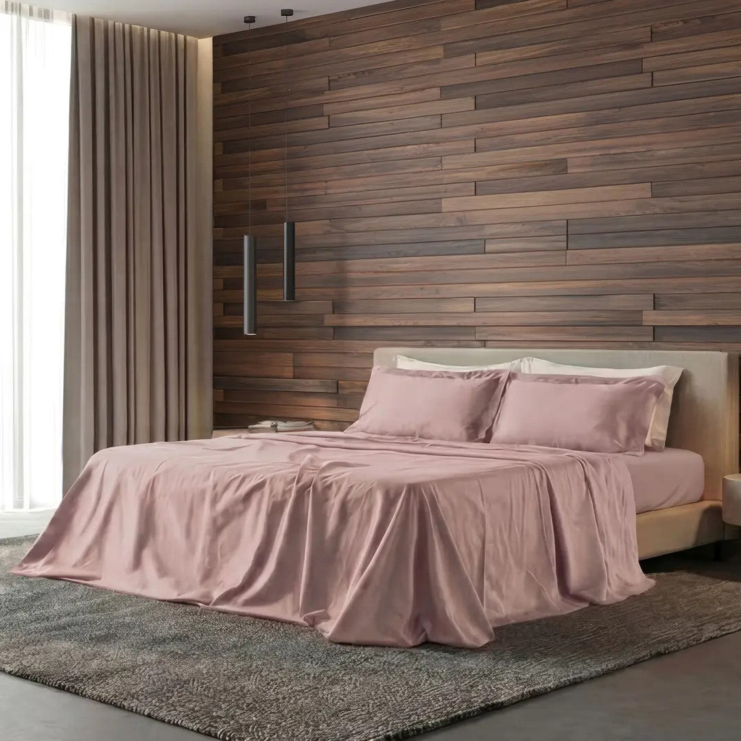 Reevèr Charme Completo Lenzuola Matrimoniale Raso di Cotone Rosa- LN02593501
