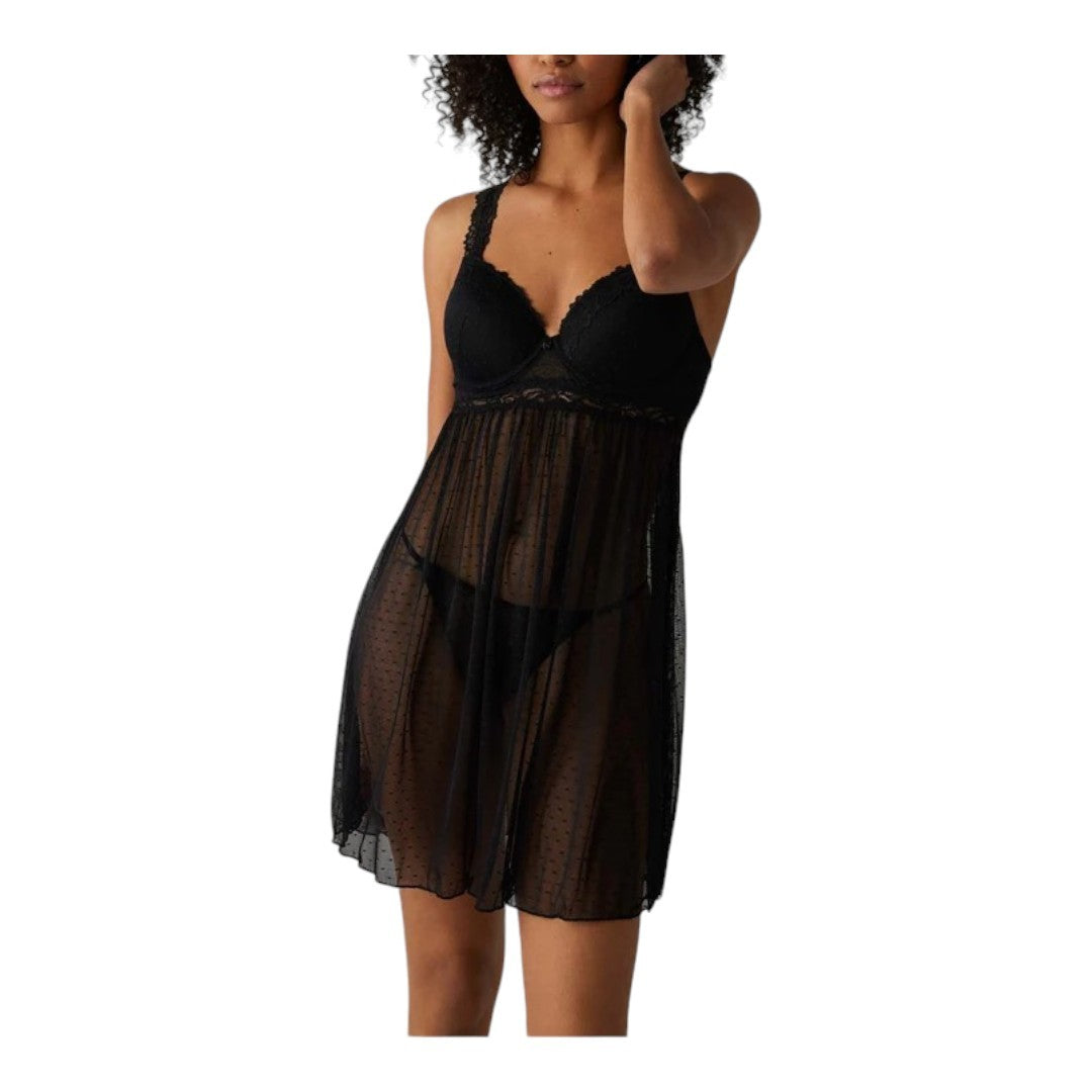 Ysabel Mora Set Di Lingerie Con Camicia Da Notte E Perizoma Nero - 10673 - NERO