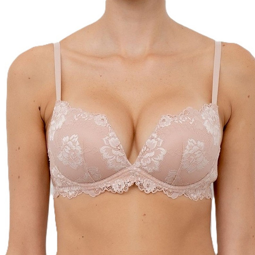 Lormar Reggiseno Donna Push-up in Pizzo Senza Ferretto Noisette