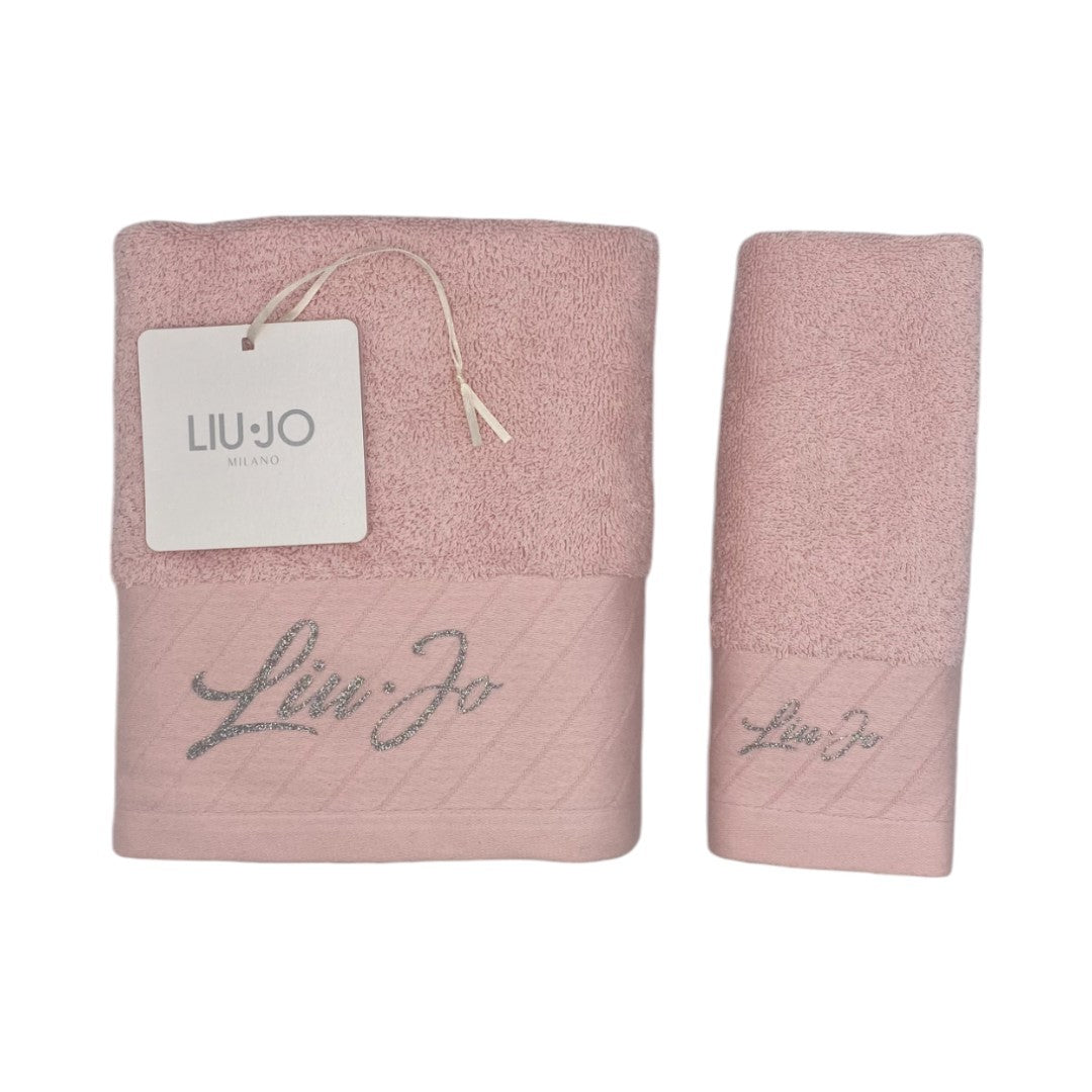 Liu Jo Set asciugamani 1+1 Diagonal Corsivo Glitter Spugna Rosa - LB931B-00090