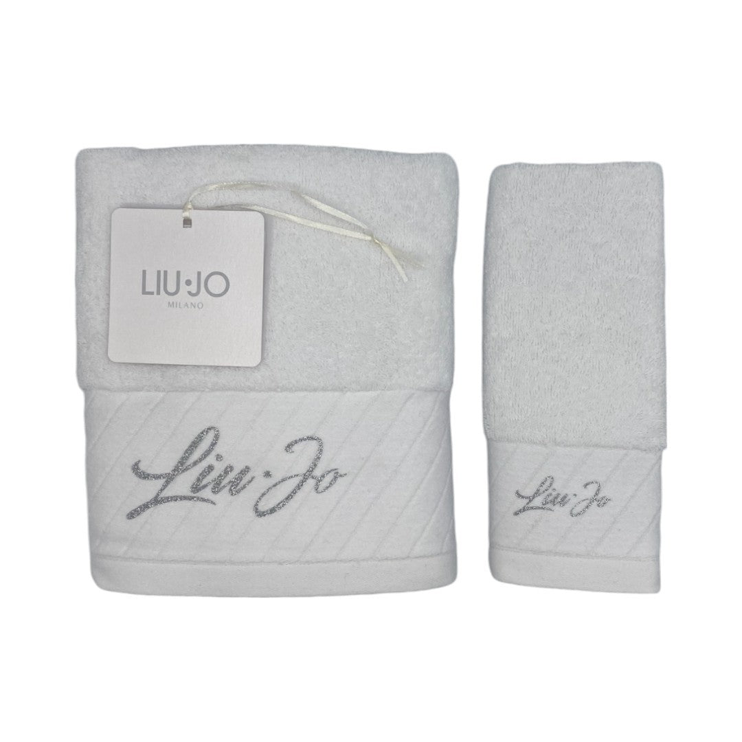 Liu Jo Set asciugamani 1+1 Diagonal Corsivo Glitter Spugna Bianco - LB931B-00069